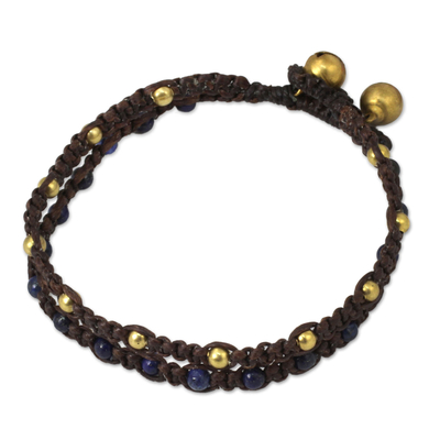 Lapis lazuli braided bracelet, 'Blue Boho Chic' - Brass Bracelet Lapis Lazuli Braided Jewelry