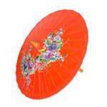 Saa paper parasol, 'Tangerine Garden' - Hand Painted Saa Paper Parasol from Thailand