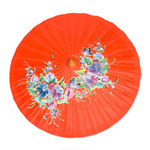 Saa paper parasol, 'Tangerine Garden' - Hand Painted Saa Paper Parasol from Thailand
