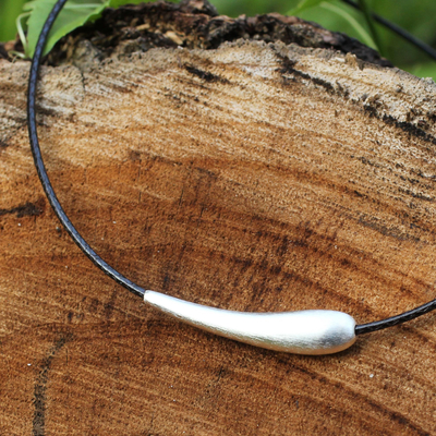 Sterling silver pendant necklace, 'Satin Droplet' - Artisan Crafted Silver Necklace
