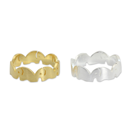 Gold vermeil and silver stacking rings, 'Romantic Elephants' (pair) - Gold Plated and Sterling Silver Band Rings (Pair)