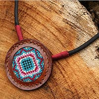 Cotton and leather pendant necklace, 'Hill Tribe Diamond Star'