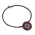 Cotton and leather pendant necklace, 'Hill Tribe Diamond Star' - Cross Stitch Cotton and Leather Handcrafted Necklace