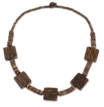 Thai Handmade Coconut Shell Long Beaded Necklace
