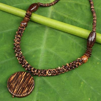Coconut shell and wood beaded necklace, 'Precious Nature' - Thai Artisan Crafted Coconut Shell and Wood Bead Necklace