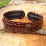 Men's leather cuff bracelet, 'Solar Soul' - Brown Leather Cuff Bracelet for Men Hand-crafted in Thailand
