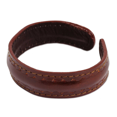 Men's leather cuff bracelet, 'Solar Soul' - Brown Leather Cuff Bracelet for Men Hand-crafted in Thailand