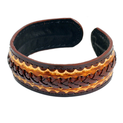 Men's leather cuff bracelet, 'Desert Warrior' - Artisan Crafted Leather Cuff Bracelet for Men
