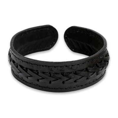 Fair Trade Black Leather Cuff Bracelet for Men
