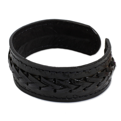 Herrenarmband aus Leder - Fair-Trade-Manschettenarmband aus schwarzem Leder für Herren