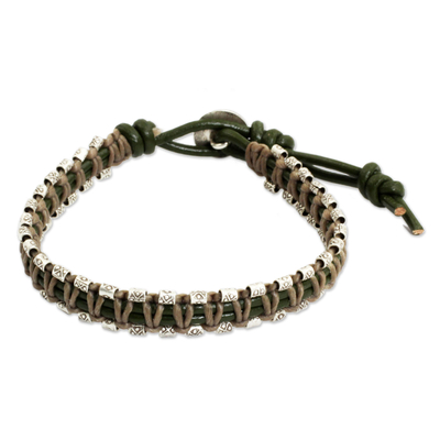 Leather and Silver Wristband Hill Tribe Charm
