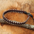 Leather wristband bracelet, 'Peace Horizons' - Leather and Silver Wristband Hill Tribe Charm thumbail
