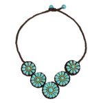 Beaded pendant necklace, 'Sky Blossoms' - Artisan Crafted Thai Floral Crochet Necklace