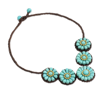 Beaded pendant necklace, 'Sky Blossoms' - Artisan Crafted Thai Floral Crochet Necklace