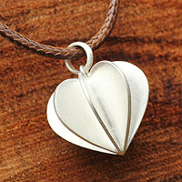Sterling silver pendant necklace, 'Modern Heart' - Thai Silver Pendant Necklace