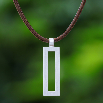 Sterling silver pendant necklace, 'View' - Thai Brushed Silver Necklace