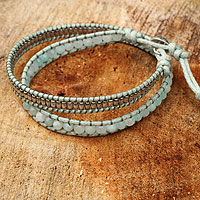 Amazonite wrap bracelet, 'Blue Contrasts' - Amazonite and Hill Tribe Silver Wrap Handcrafted Bracelet