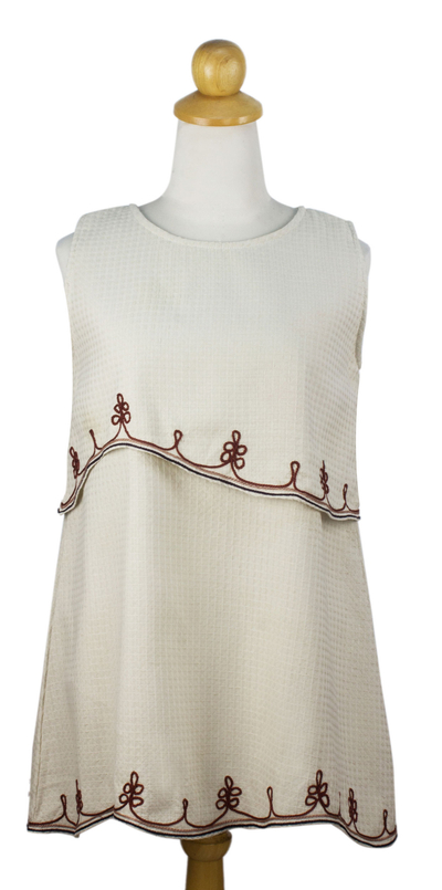 Cotton blouse, 'Layers in Natural' - Embroidered Cotton Sleeveless Beige Blouse