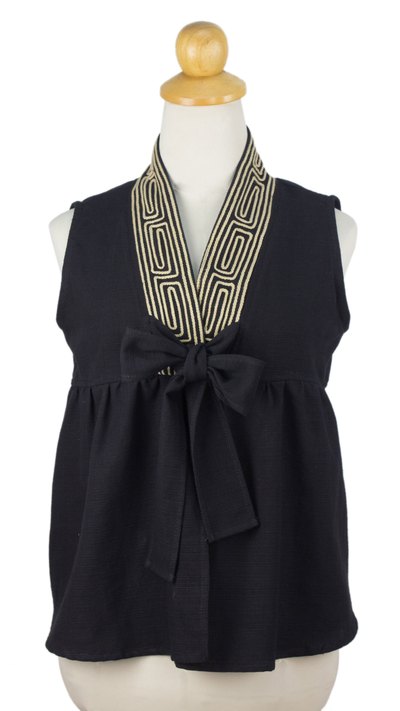 Cotton blouse, 'Relax in Black' - Unique Thai Cotton Blouse Sleeveless Top