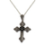 Onyx and marcasite pendant necklace, 'Cathedral Cross' - Handcrafted Silver Cross Necklace with Onyx and Marcasite