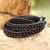Onyx wrap bracelet, 'Black Sun' - Hand Knotted Onyx and Leather Wrap Bracelet from Thailand thumbail