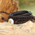 Onyx wrap bracelet, 'Black Sun' - Hand Knotted Onyx and Leather Wrap Bracelet from Thailand (image 2b) thumbail