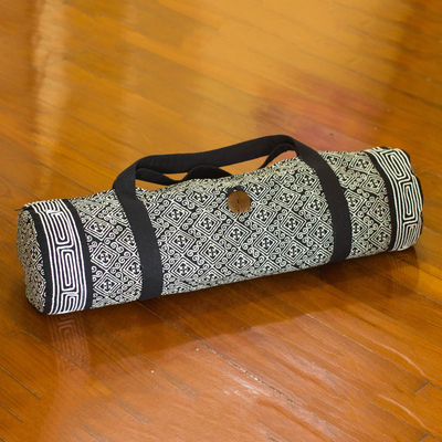 Thai Black And White Cotton Yoga Mat Bag Night Passion Novica