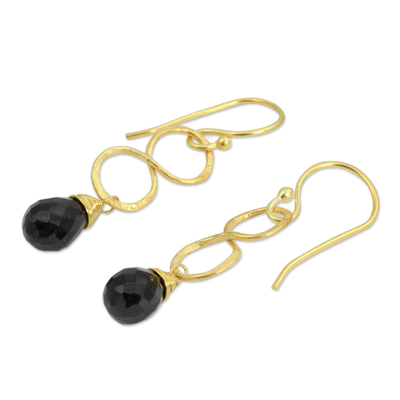Gold plated onyx earrings, 'Infinity' - 24k Gold Plated Black Onyx Earrings