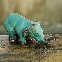 Featured review for Ceramic statuette, Turquoise Elephant Sawasdee