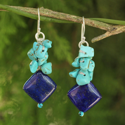 Handcrafted Lapis and Turquoise Colored Earrings - Blue Muse | NOVICA
