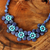 Lapis lazuli and cultured pearl flower necklace, 'Daisy Ocean' - Lapis Lazuli Grey Pearls and Turquoise coloured Necklace thumbail