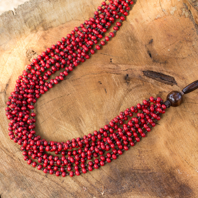 Wood beaded necklace, 'Red Muse' - Handcrafted Wood Beaded Necklace