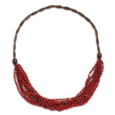 Wood beaded necklace, 'Red Muse' - Handcrafted Wood Beaded Necklace
