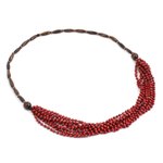 Wood beaded necklace, 'Red Muse' - Handcrafted Wood Beaded Necklace