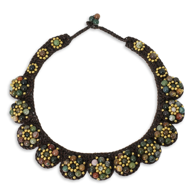 Halskette aus Achatperlen - Handgehäkelte Halskette aus Achat und Messing
