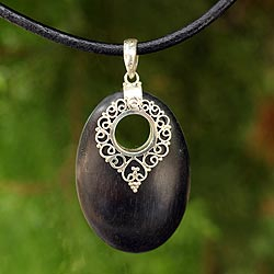 Sterling silver and wood pendant necklace, 'Chiang Mai Charm' - Mango Wood and Silver Pendant Necklace