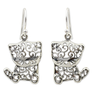 Unique Sterling Silver Cat Earrings from Novica