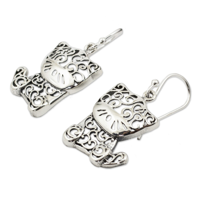 Sterling silver dangle earrings, 'Filigree Kitten' - Sterling Silver Cat Earrings