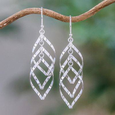 Sterling silver dangle earrings, Leaf Cluster