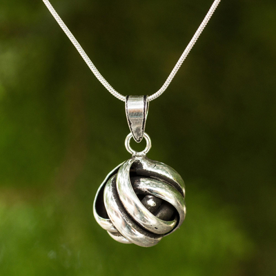 Sterling silver pendant necklace, 'Double Love Knot' - Artisan Crafted Silver Pendant Necklace