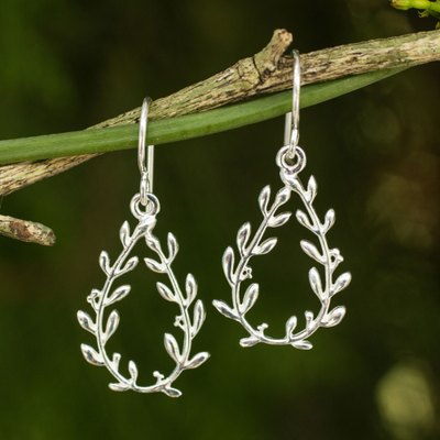 Sterling silver dangle earrings, 'Olive Wreaths' - Sterling Silver Handcrafted Earrings