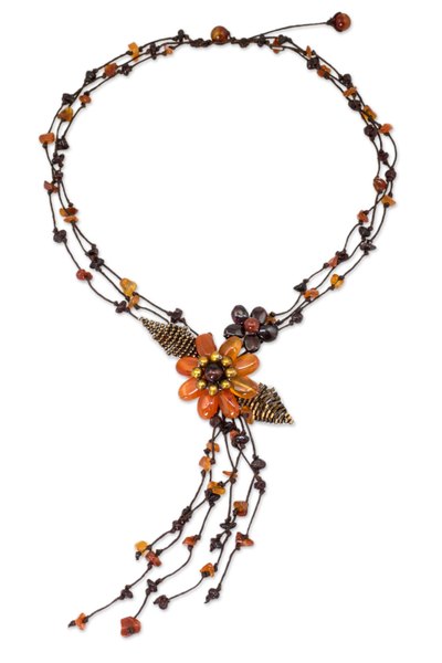 Carnelian Garnet and Pearl Necklace Handcrafted Jewelry