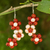Cultured pearl and carnelian flower earrings, 'Glowing Bouquet' - Handmade Pearl and Carnelian Flower Earrings thumbail