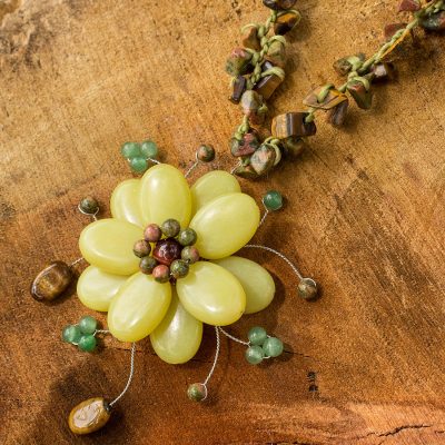 Tiger's eye and unakite choker, 'Yellow Bloom' - Handcrafted Unakite Quartz and Tiger's Eye Choker