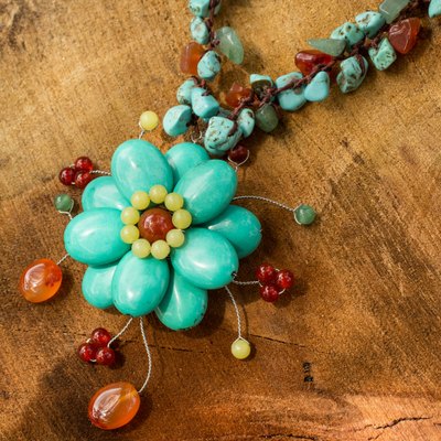 Aventurine and carnelian choker, 'Blue Bloom' - Handcrafted Aventurine Quartz and Carnelian Choker