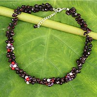 Garnet and amethyst beaded necklace, 'Heaven's Gift' - Thai Handmade Garnet and Amethyst Beaded Necklace
