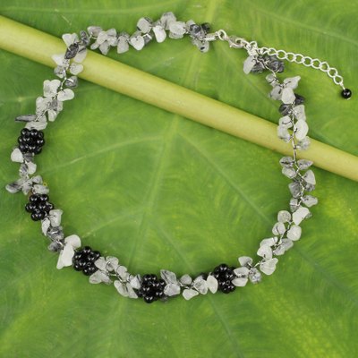 Tourmalinated quartz and onyx beaded necklace, 'Heaven's Gift' - Handmade Tourmalinated Quartz and Onyx Necklace