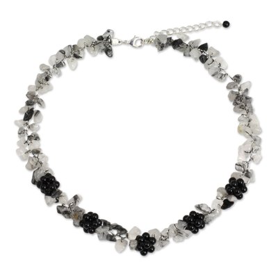 Tourmalinated quartz and onyx beaded necklace, 'Heaven's Gift' - Handmade Tourmalinated Quartz and Onyx Necklace