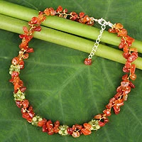 Carnelian and peridot beaded necklace, 'Heaven's Gift' - Carnelian and Peridot Beaded Necklace