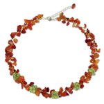 Carnelian and peridot beaded necklace, 'Heaven's Gift' - Thai Handmade Carnelian Necklace with Peridot Clusters